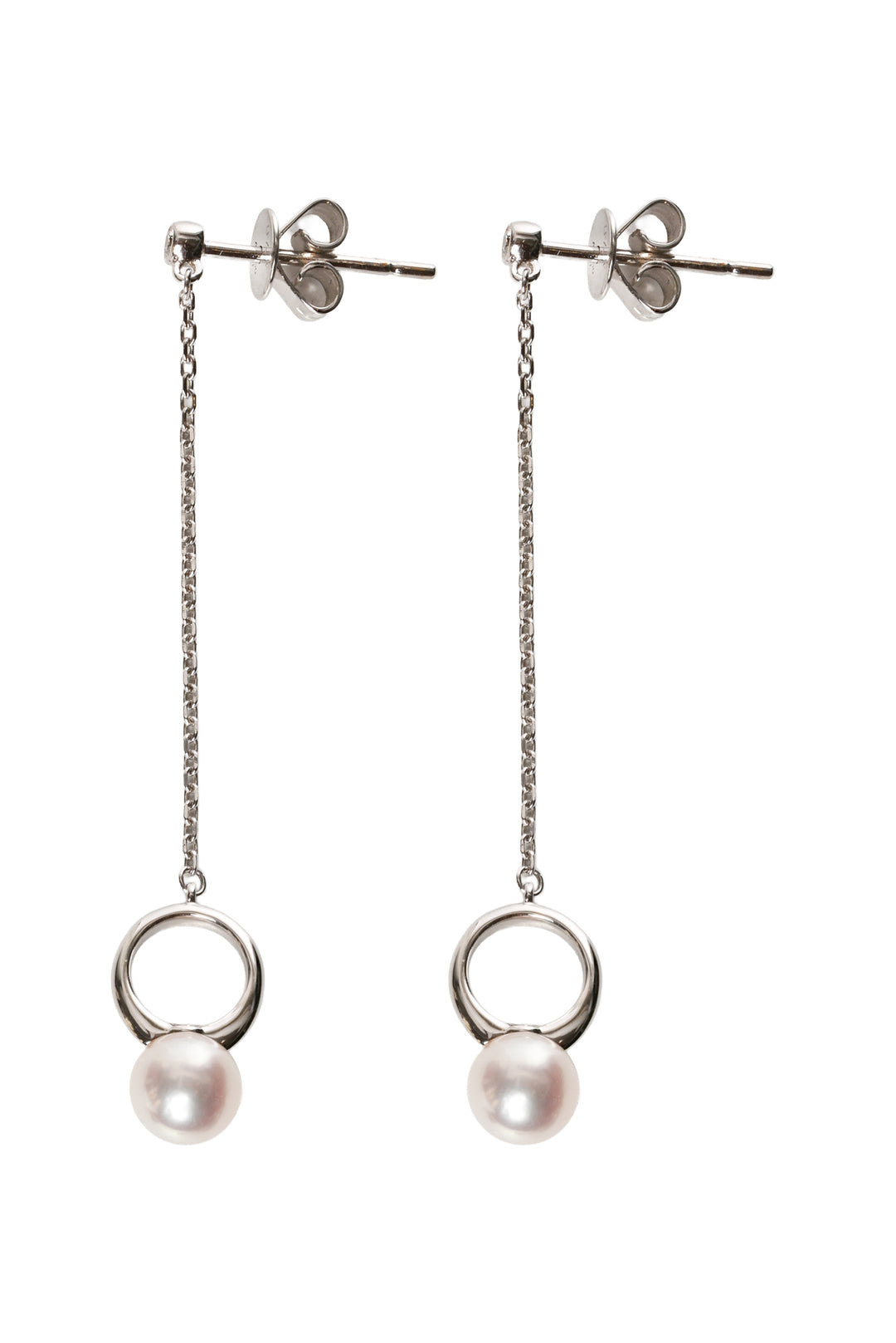 Lao Feng Xiang Jewelry 18K White Gold, Pearl & Diamond Asymmetric Drop Earrings