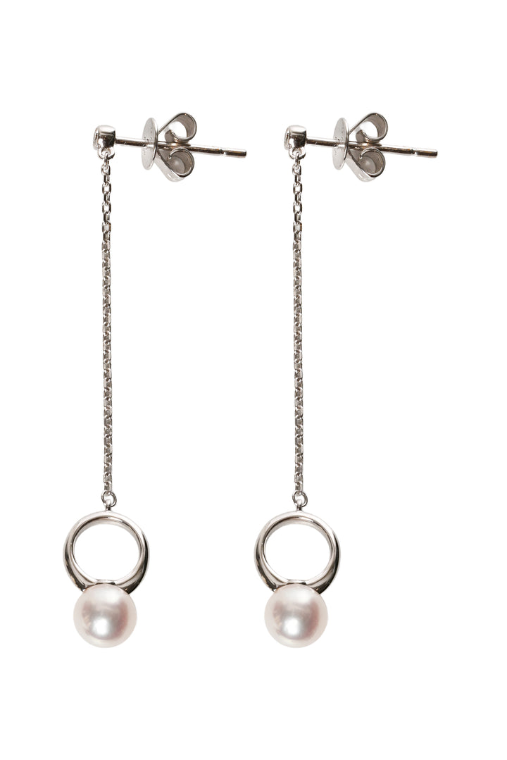 Lao Feng Xiang Jewelry 18K White Gold, Pearl & Diamond Asymmetric Drop Earrings