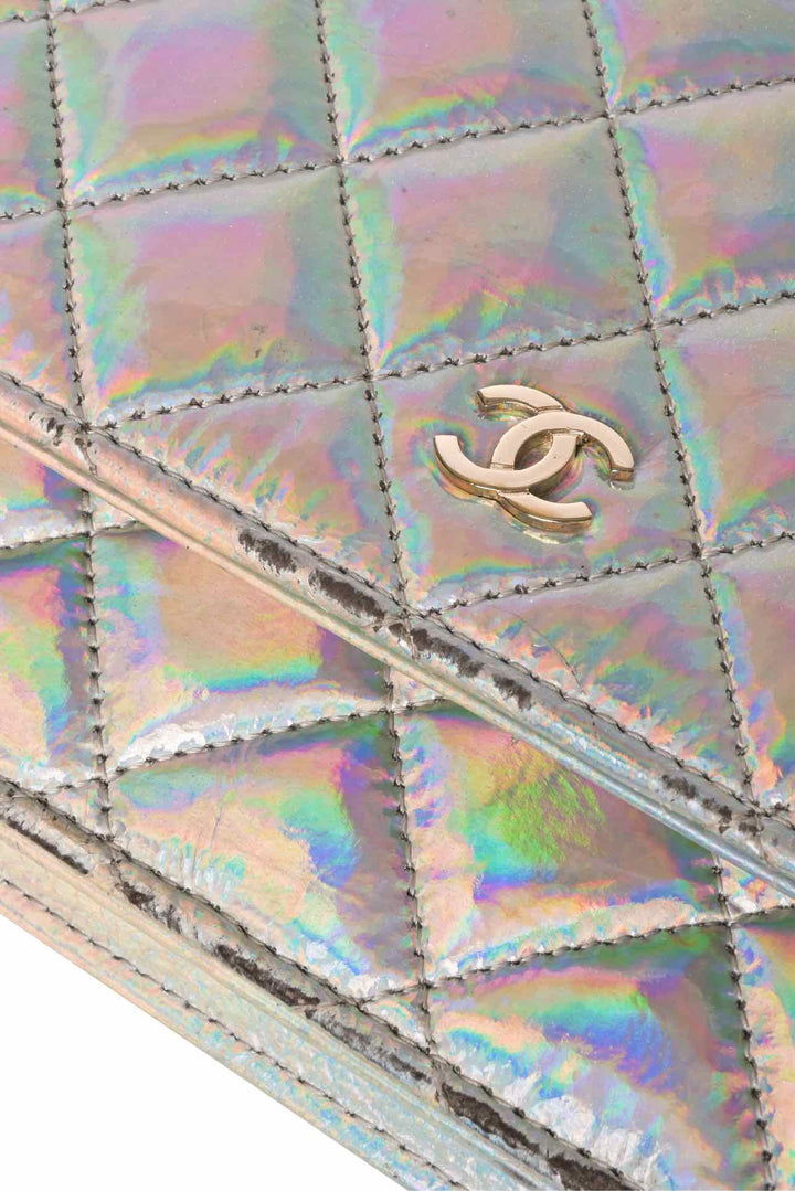 Chanel 2021 Iridescent Goatskin Quilted Wallet On Chain