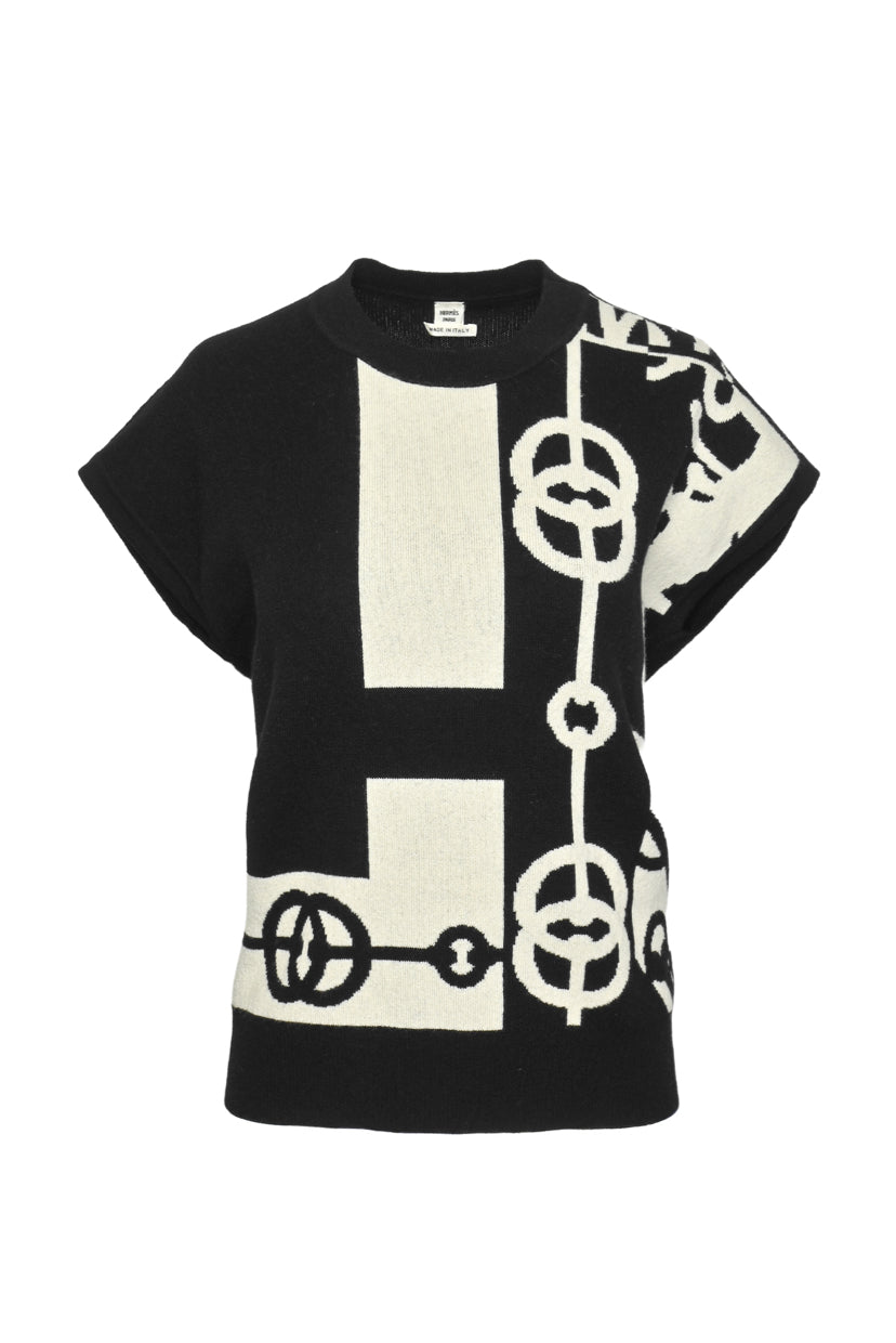 Hermes Size 34 "Cliquetis" Short-Sleeve Sweater