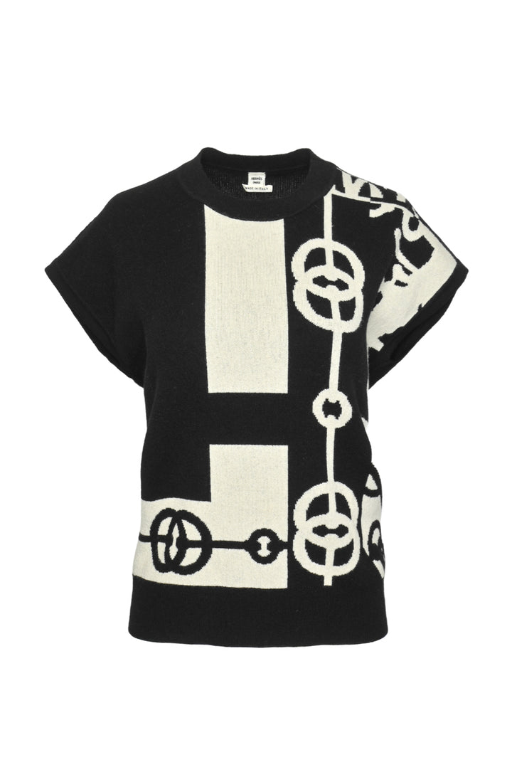 Hermes Size 34 "Cliquetis" Short-Sleeve Sweater