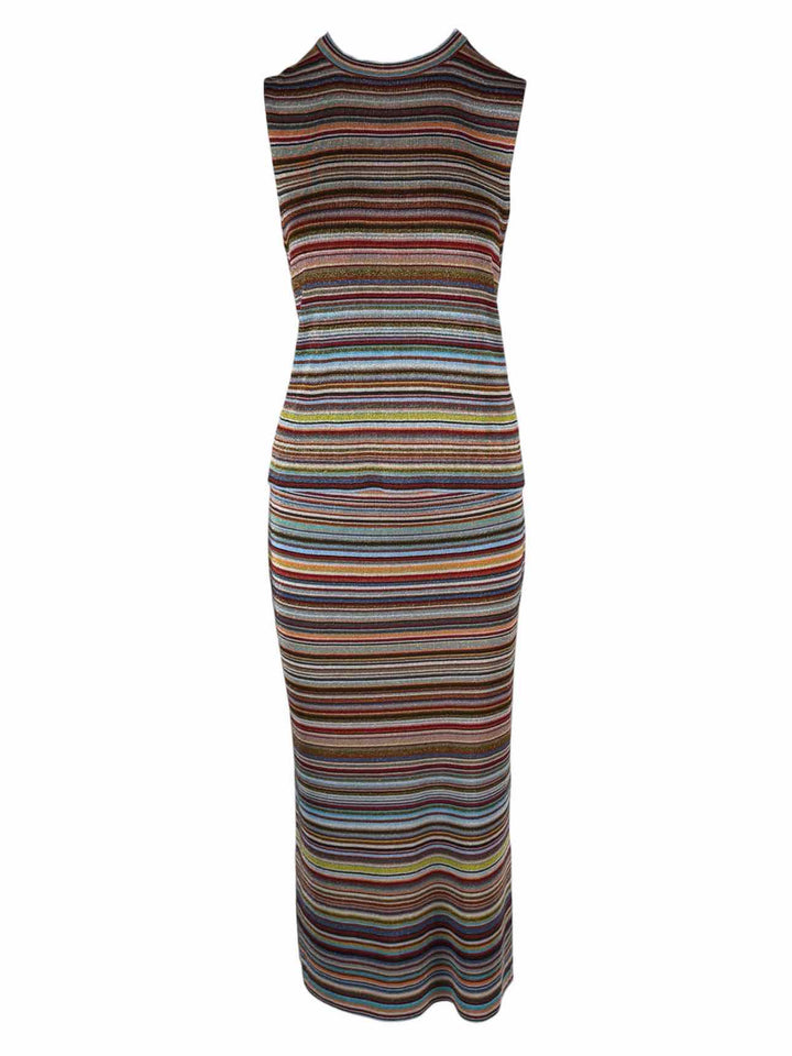 Paul Smith Size L/XL Metallic Stripe Knit Top & Midi Skirt Set