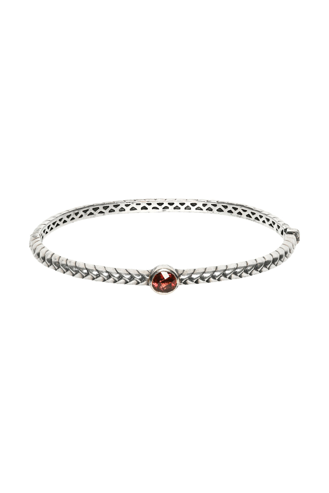 T&C Town & Country Sterling Silver & 14K Gold Garnet Bangle Bracelet