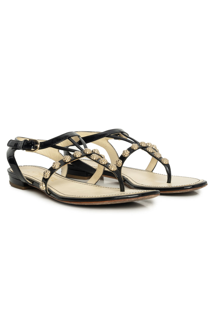 Chanel Size 35.5 Camellia Patent Leather Gladiator Sandals