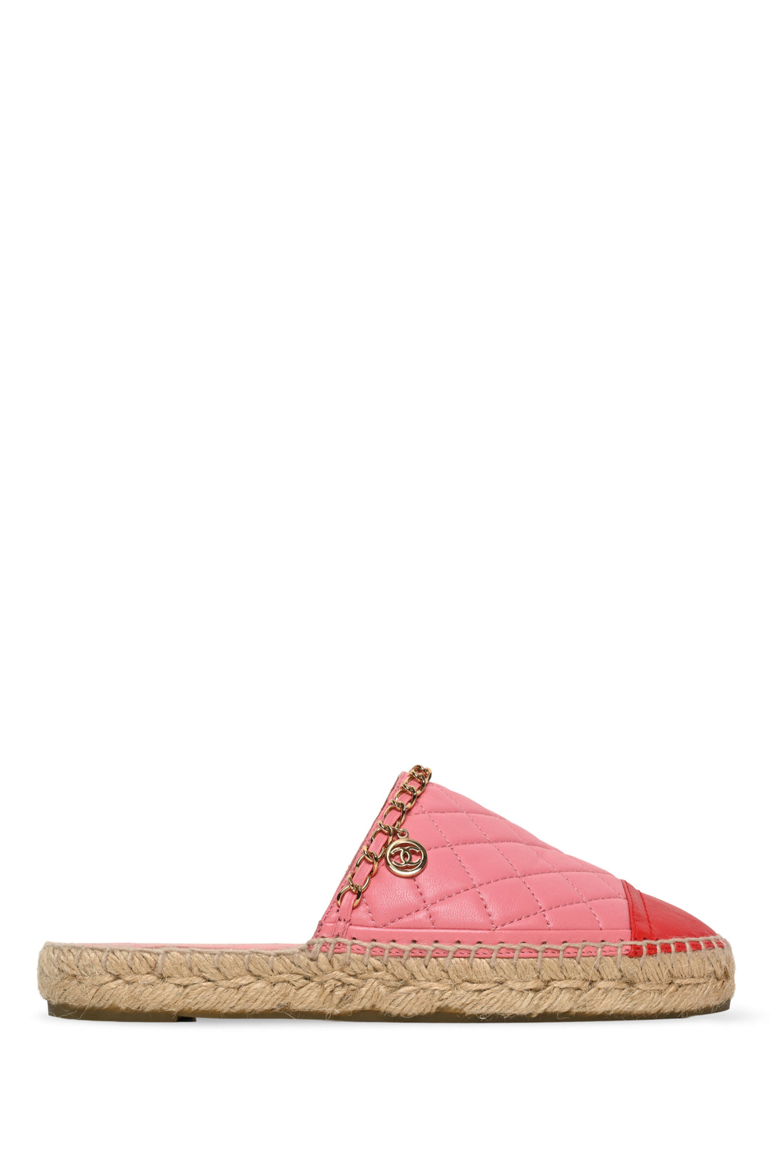 Chanel Size 36 Quilted Leather Chain Espadrille Mule Flats