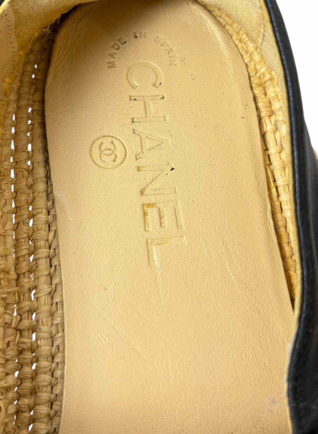 Chanel Size 38 Black Leather CC Logo Espadrille Flats