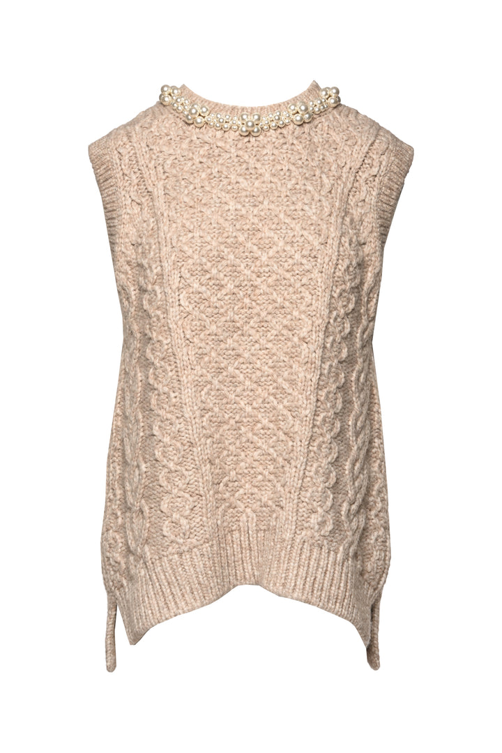 Simone Rocha Size M Faux Pearl Embellished Cable-knit Sweater Vest