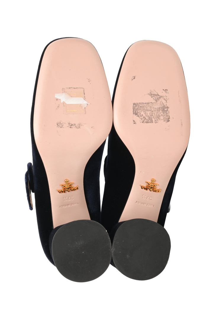 Prada Size 37.5 Velvet Mary Jane Pumps