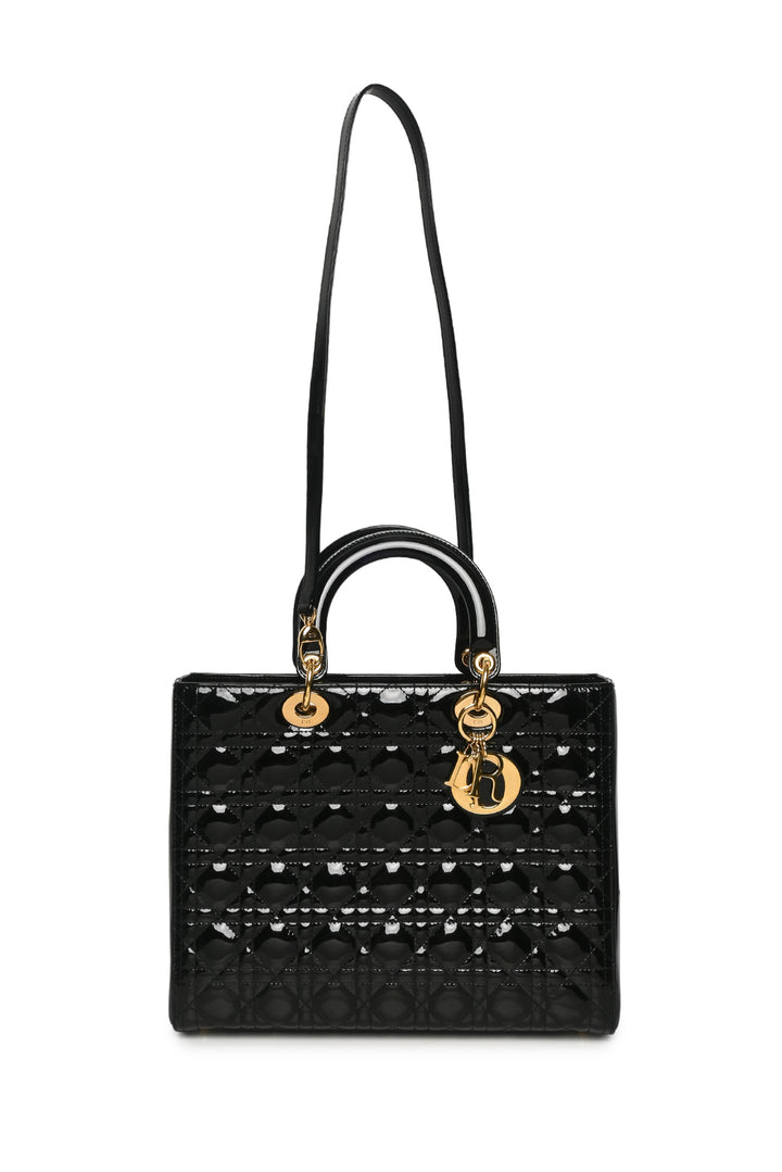 Dior 2012 Cannage Patent Leather Large Lady Dior Tote