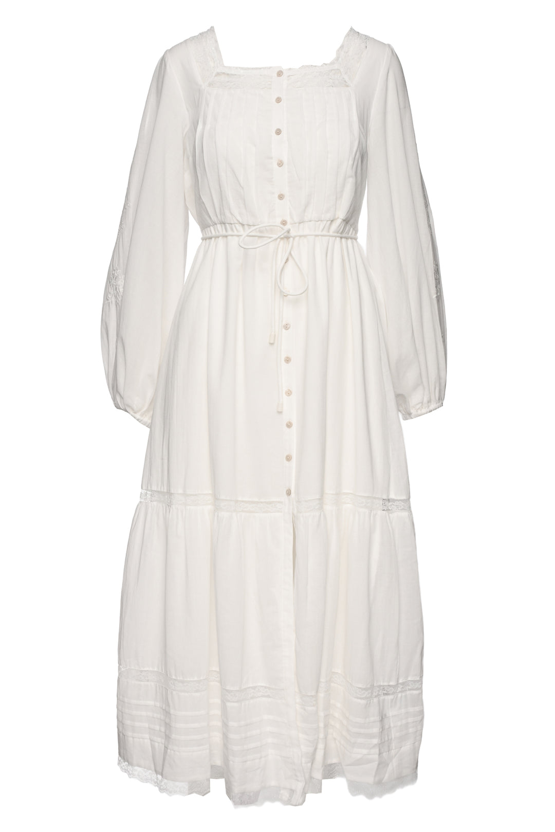 Caroline Constas Size XS Lace-Trimmed Embroidered Square Neck Cotton Midi Dress