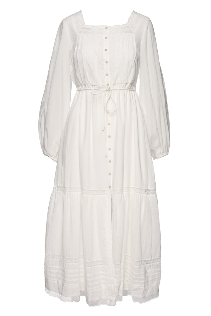 Caroline Constas Size XS Lace-Trimmed Embroidered Square Neck Cotton Midi Dress