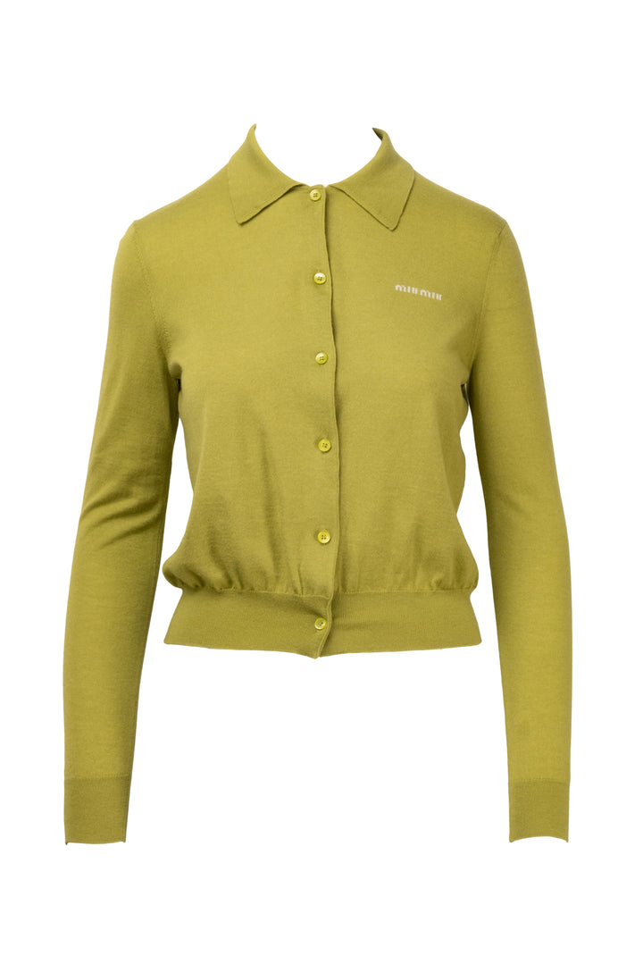Miu Miu Size S Logo Silk & Cashmere Cardigan