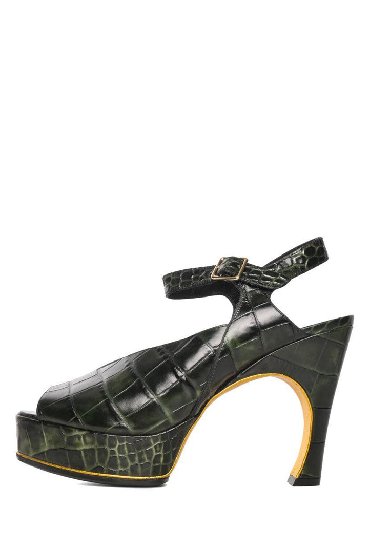 Dries Van Noten Size 40 Croc Embossed Leather Peep Toe Sandals