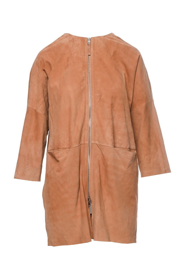 Eleventy Size S Collarless Suede Midi Jacket