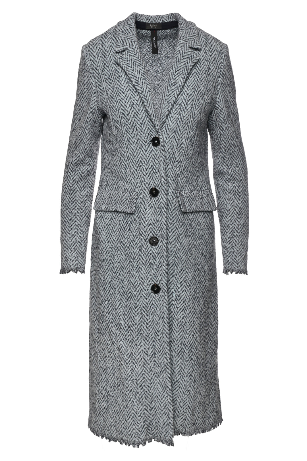 Marccain Size 1 Virgin Wool-Blend Herringbone Raw Edge Coat