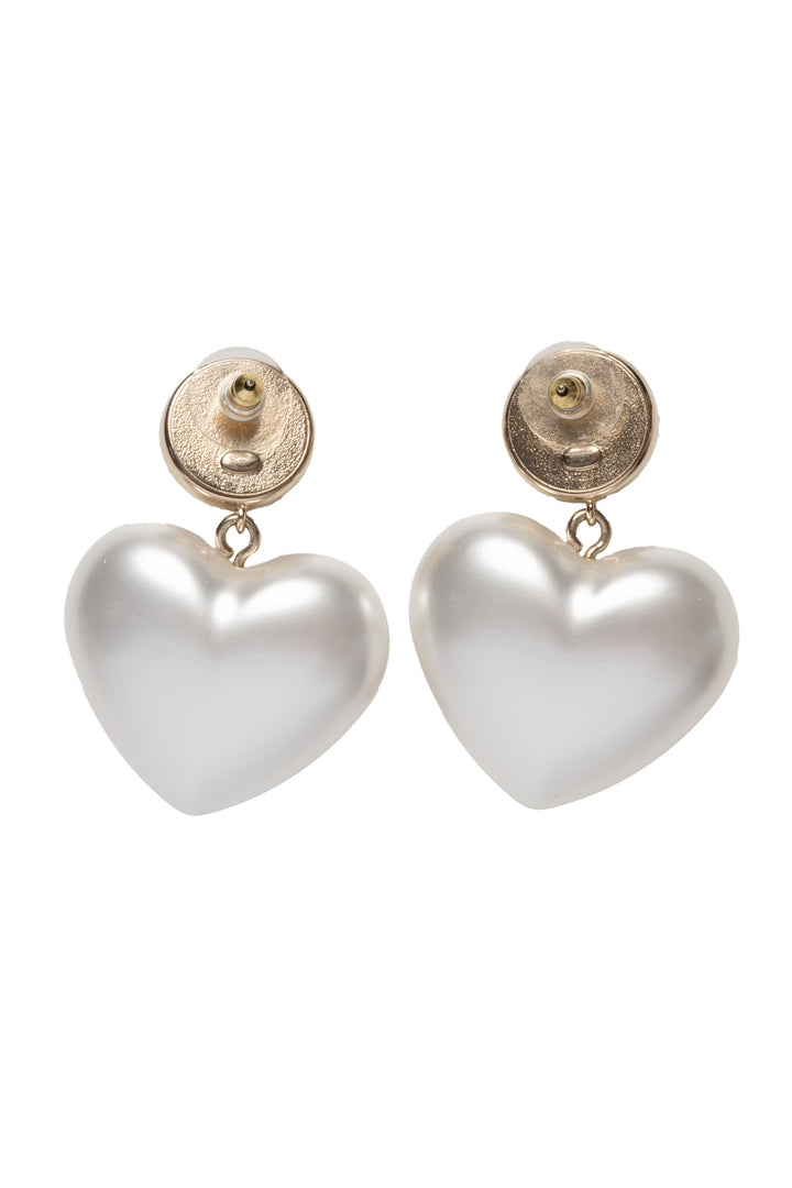 Chanel 2021 Faux Pearl Strass CC Heart Drop Earrings