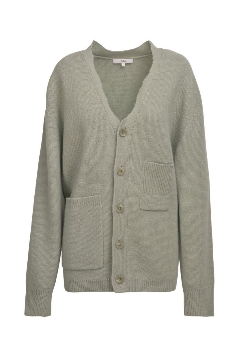 Tibi Size L Soft Lambswool Distressed Cardigan