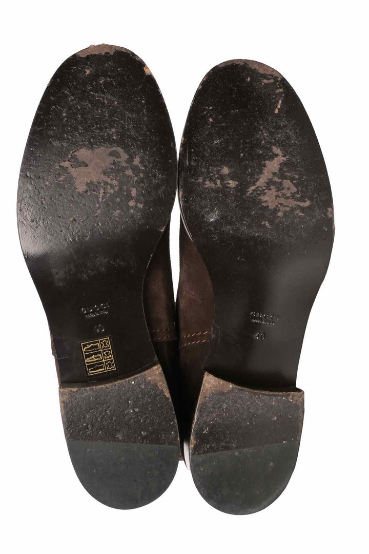 Gucci Size 40 Bamboo Buckle Suede Riding Boots