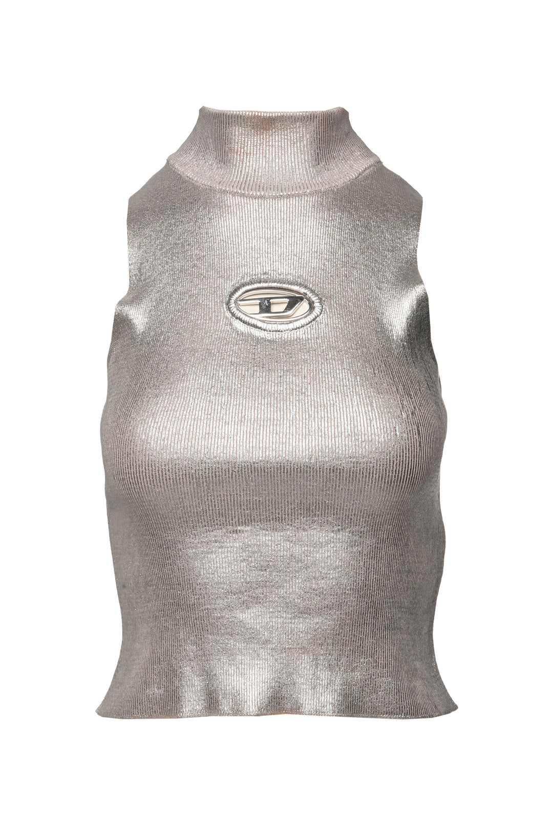 Diesel Size S Metallic Ribbed Knit Logo Tank Top
