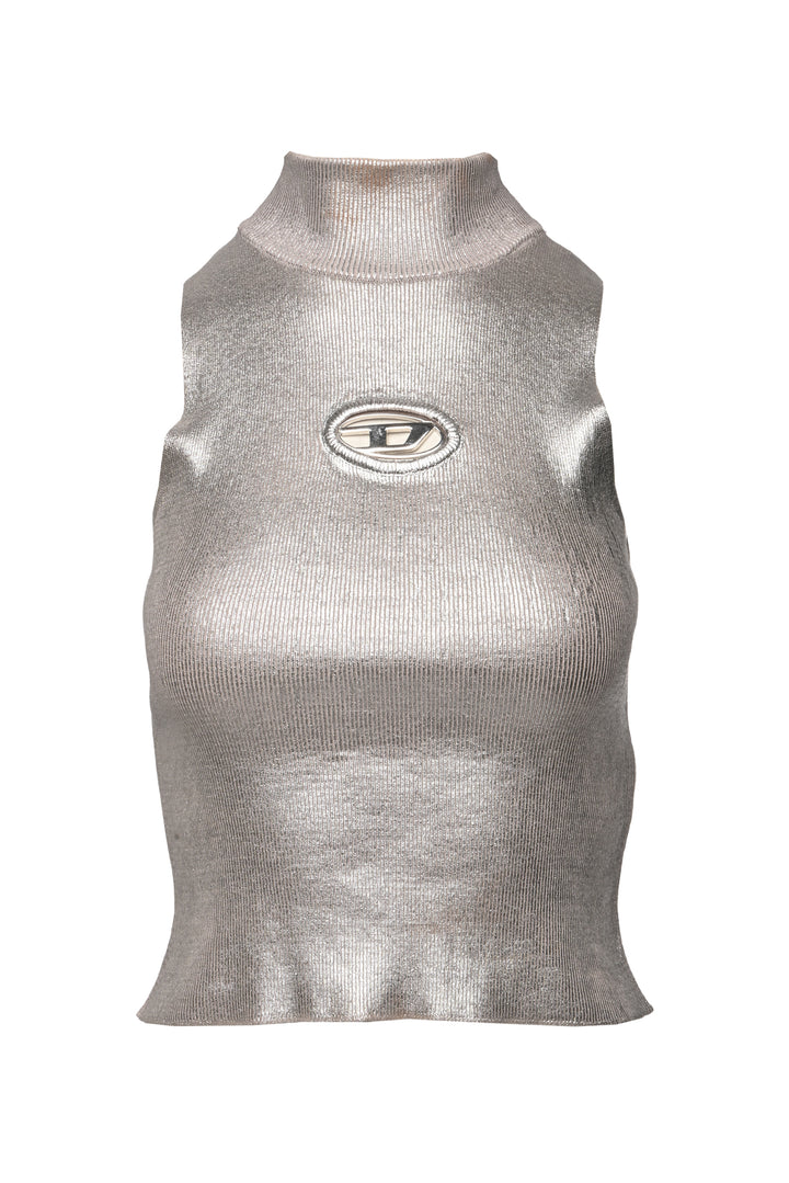 Diesel Size S Metallic Ribbed Knit Logo Tank Top