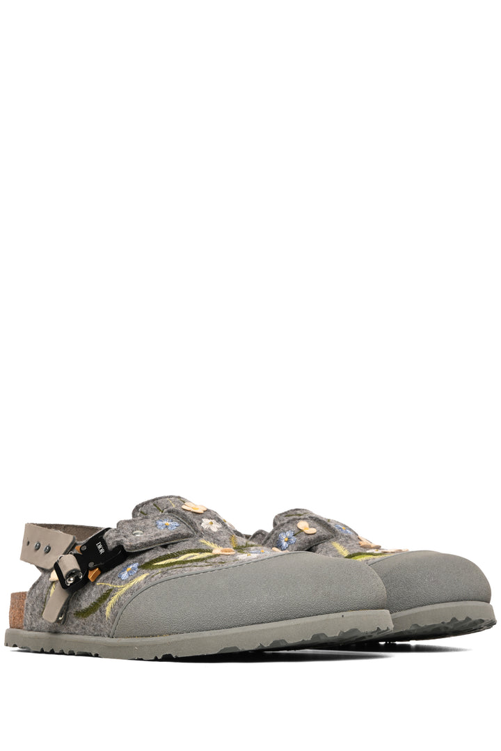 Dior x Birkenstock Size 9 Men's Tokio Felted Wool Floral Embroidered Mules