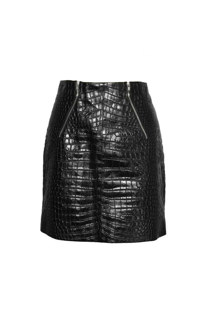 Saint Laurent Size 38 2015 Croc Embossed Leather Mini Skirt