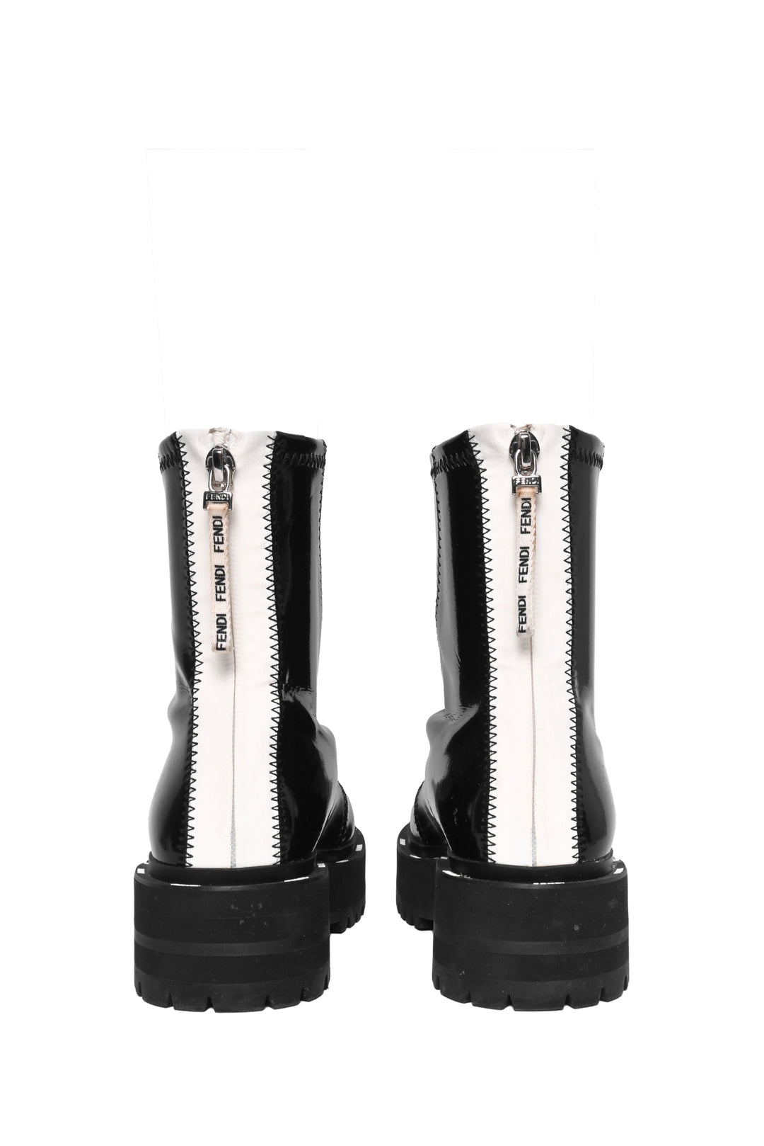 Fendi Size 35.5 Patent Neoprene Combat Ankle Boots