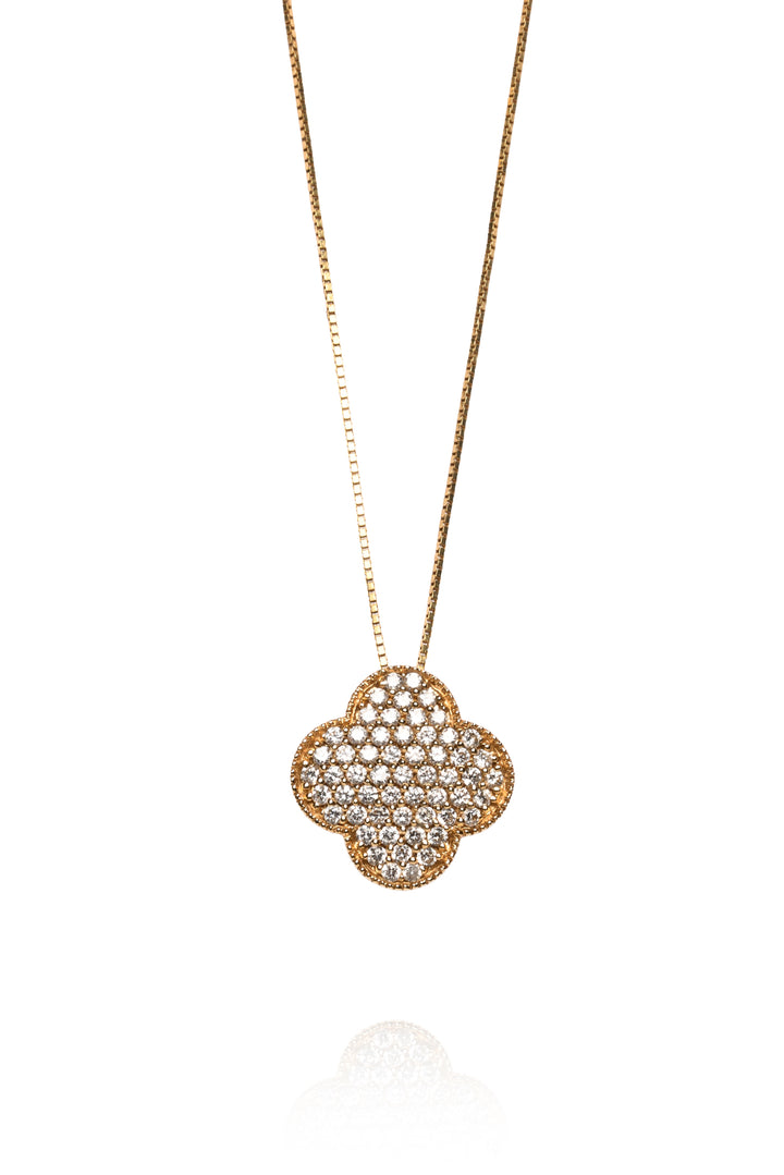 Midas 10K Yellow Gold Multi Diamond Clover Pendant Necklace