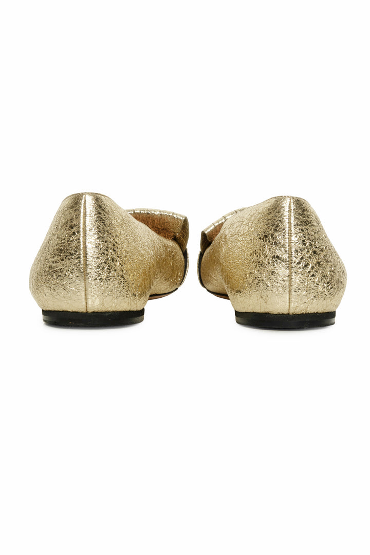 Gucci Size 40 Gold Foil GG Marmont Fringe Flat