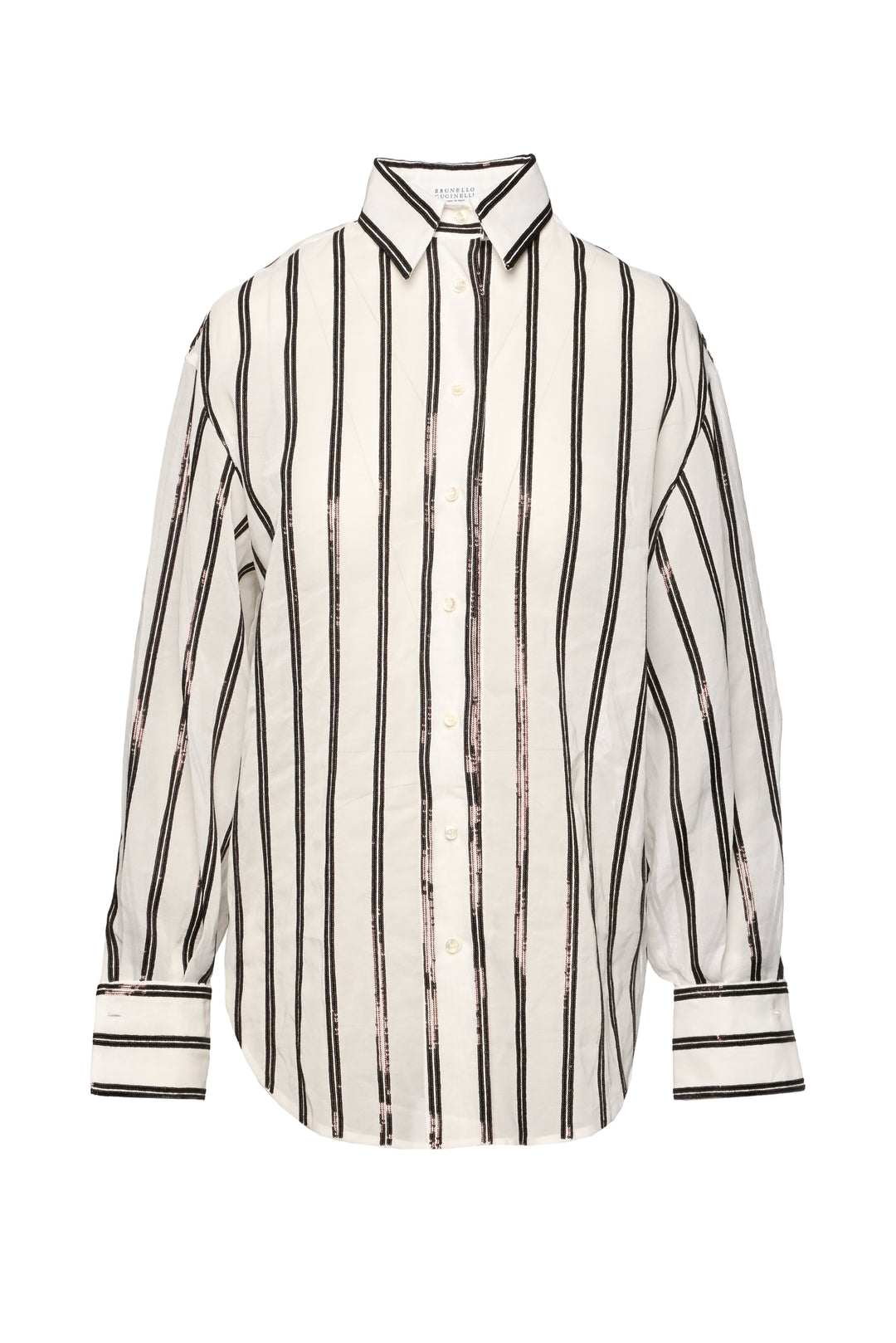 Brunello Cucinelli Size XS Cotton Organza Sequin Striped Shirt