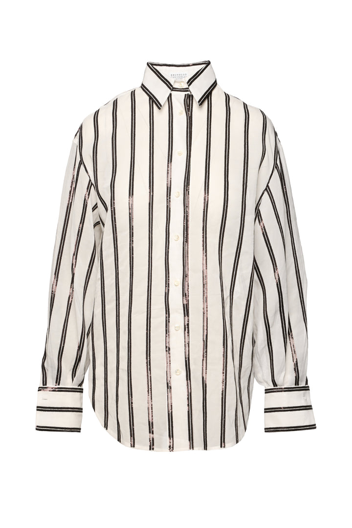 Brunello Cucinelli Size XS Cotton Organza Sequin Striped Shirt