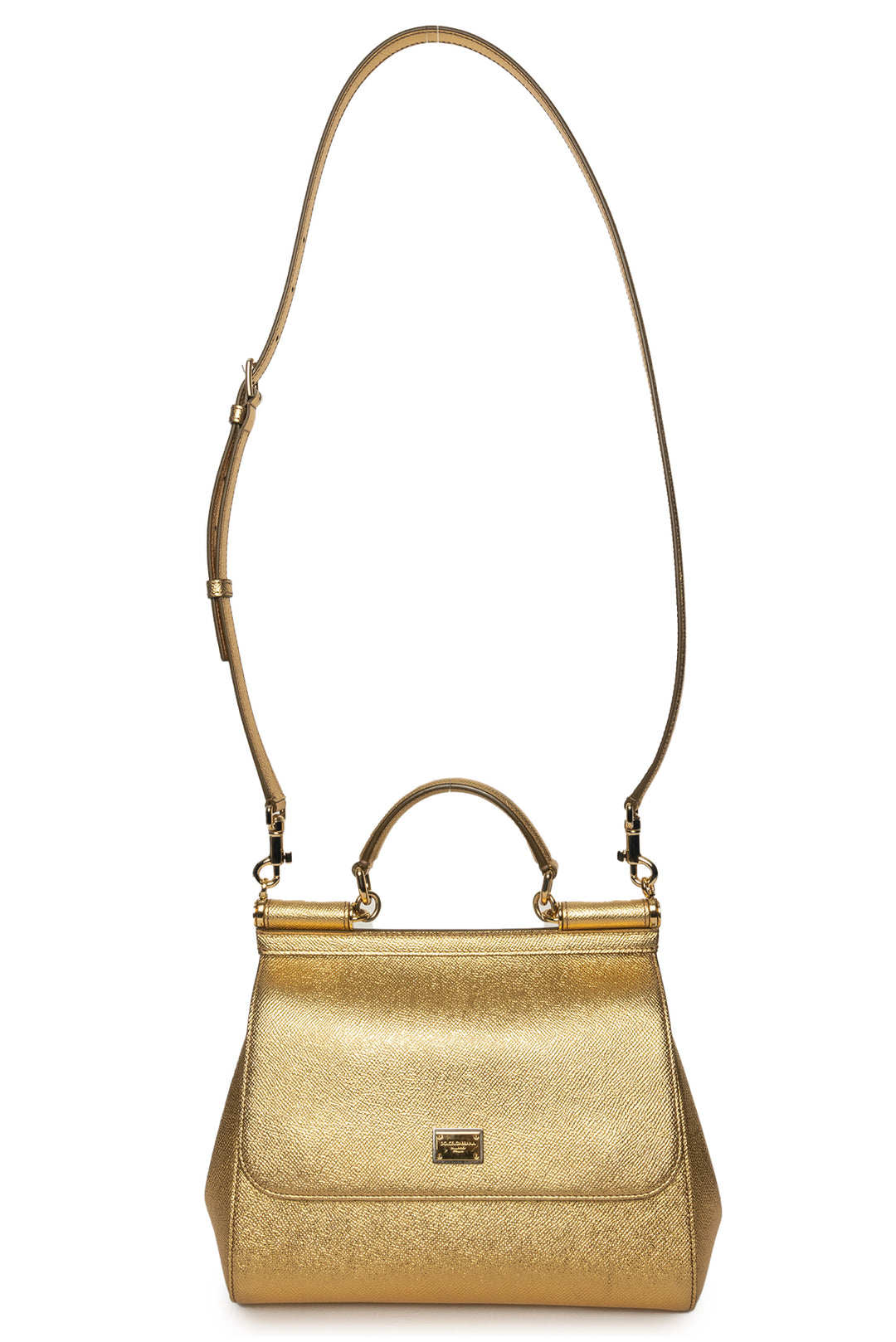 Dolce & Gabbana Medium Metallic Leather Miss Sicily Top Handle Bag