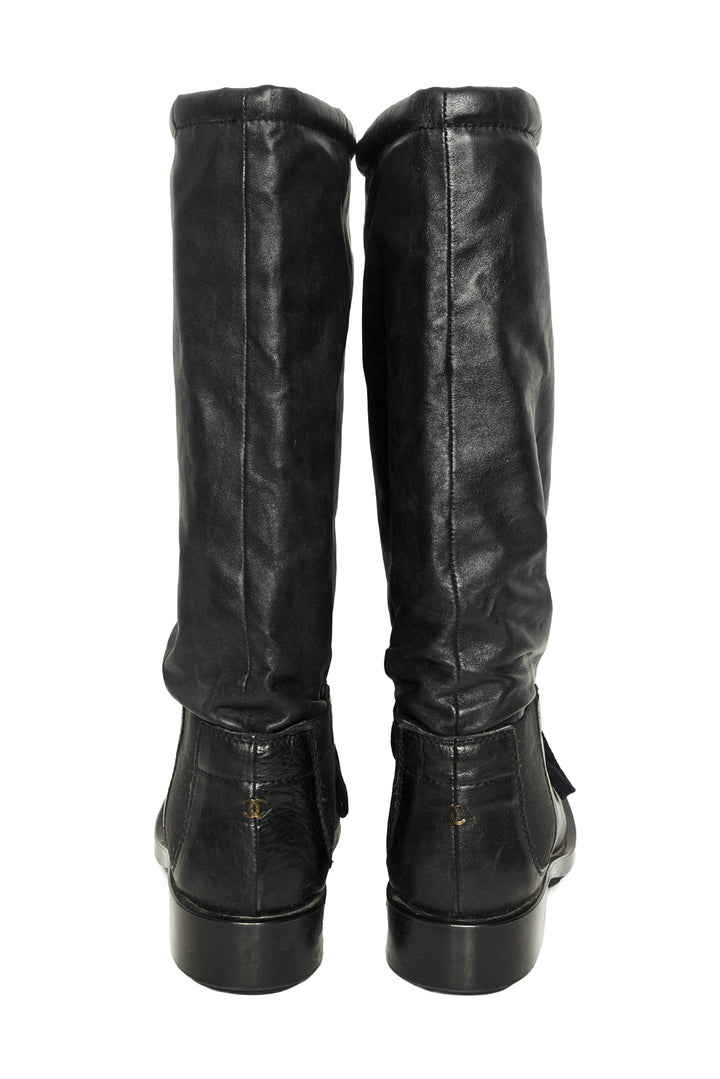 Chanel Size 36.5 2011 Interlocking CC Logo Lace Up Boots