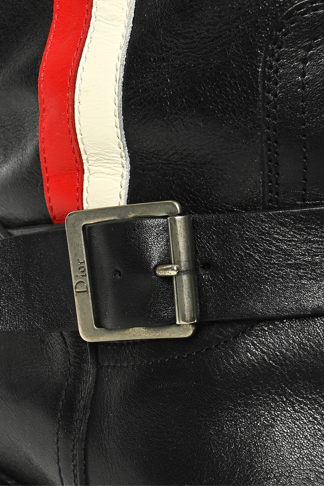 Dior Size 37.5 Leather Striped Motorcycle Boots