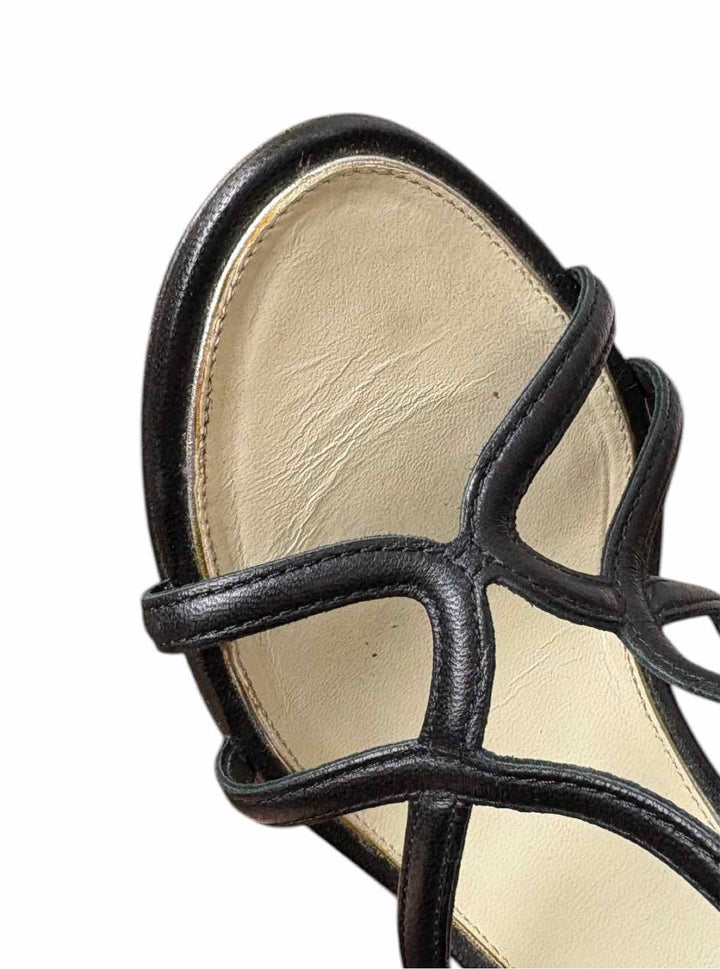 Chanel Size 38 Leather Gladiator Wedge Sandals