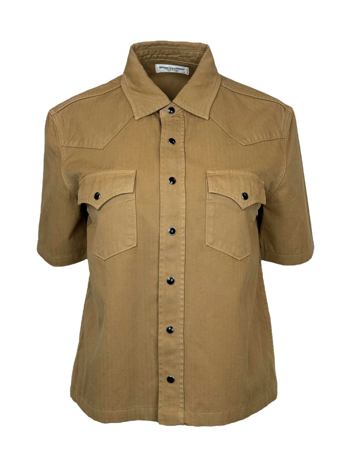 Saint Laurent Size L 2020 Western Cropped Short Sleeve Blouse