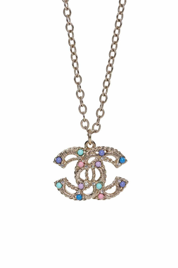 Chanel Crystal Resin CC Pendant Necklace