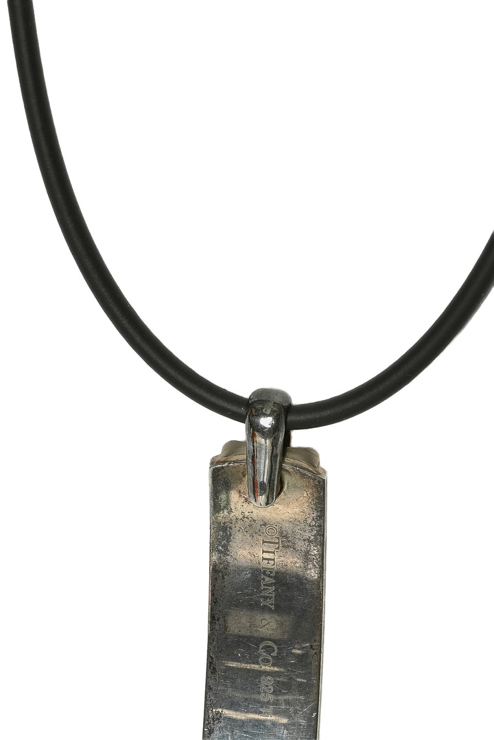 Tiffany & Co 1837 Engraved Silver & Titanium Bar Pendant Necklace