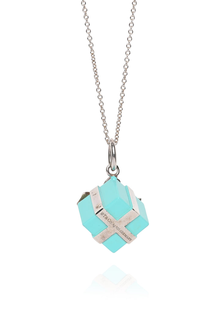 Tiffany & Co Blue Enamel Box Charm Pendant Necklace