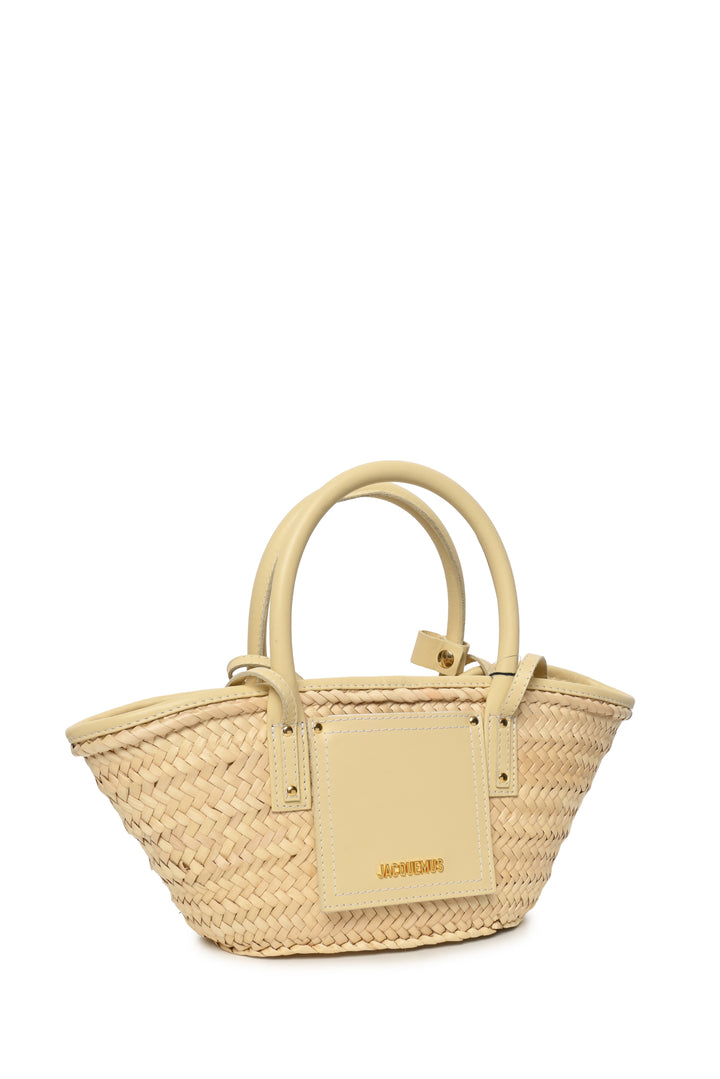 Jacquemus Le Petit Panier Soli Woven Raffia & Leather Tote