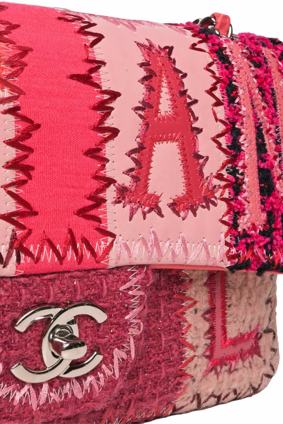 Chanel 2017 Medium Patchwork Wool Tweed & Calfskin Single Flap Shoulder Bag