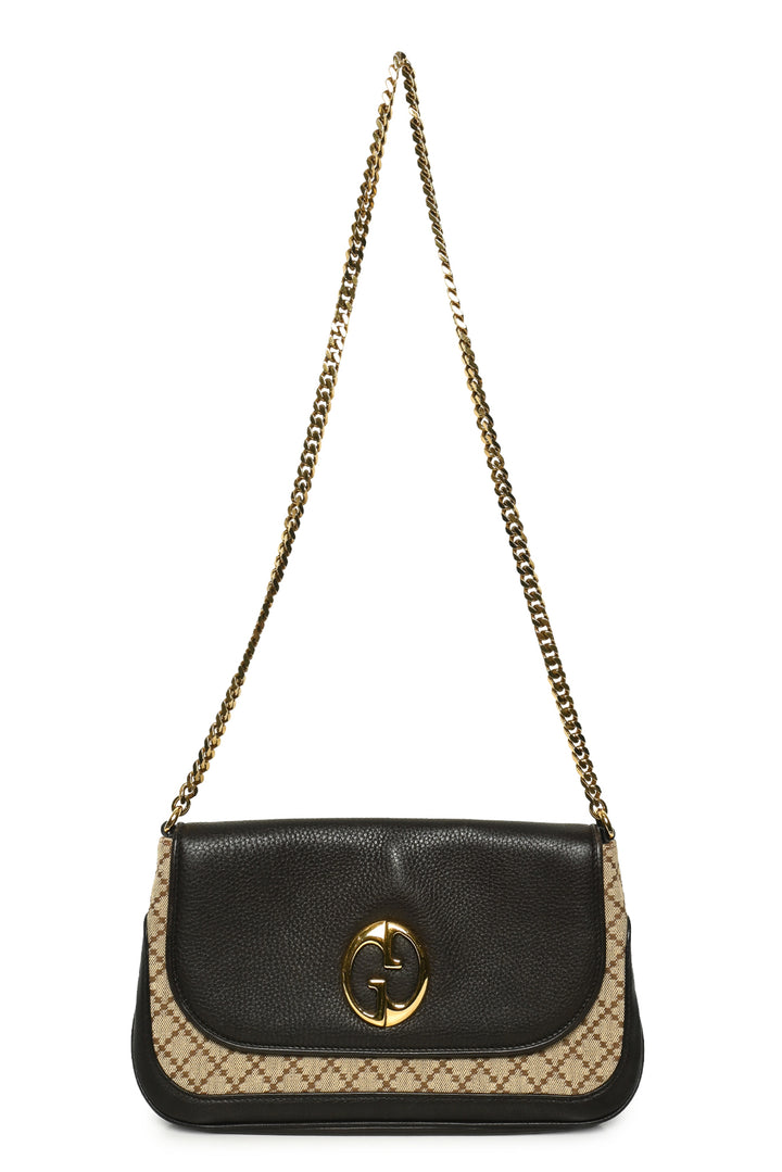 Gucci Leather & Diamante Canvas 1973 Chain Shoulder Bag