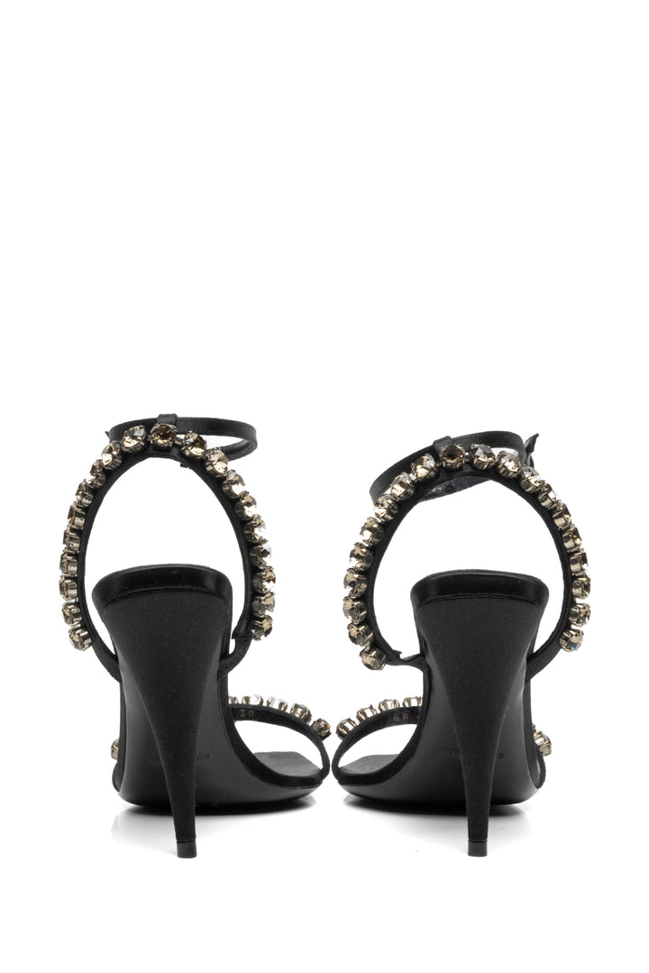 Saint Laurent Size 38 Kiki Crystal Embellished Satin Sandals