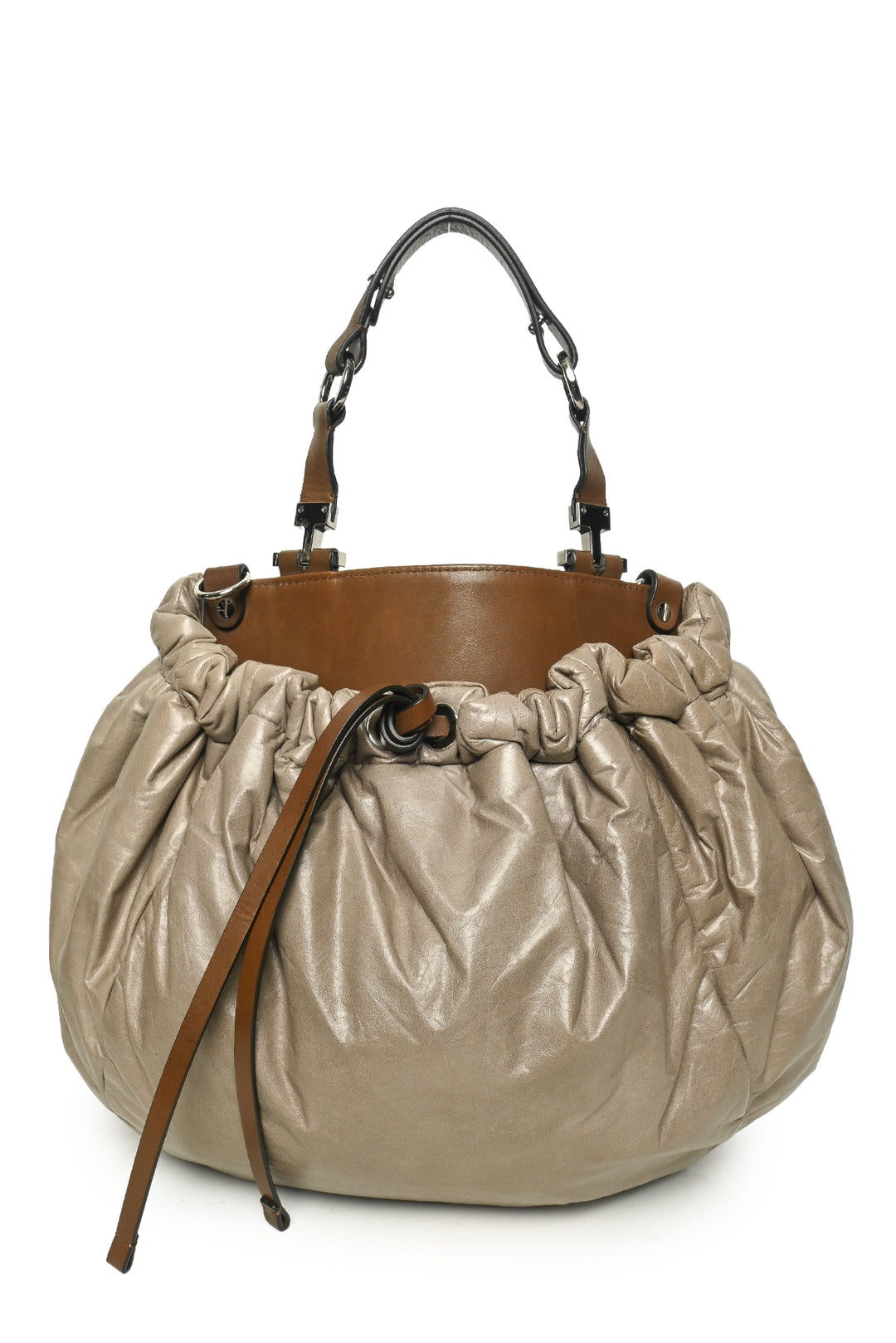 Marni Crinkled Leather Drawstring Hobo Bag