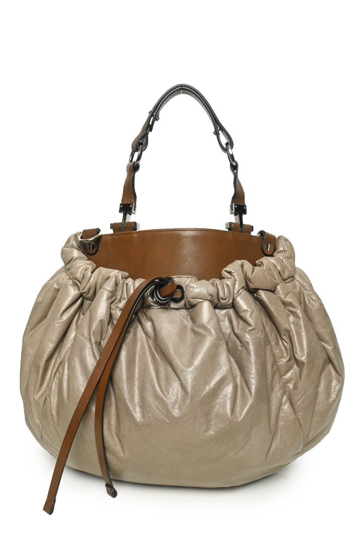 Marni Crinkled Leather Drawstring Hobo Bag