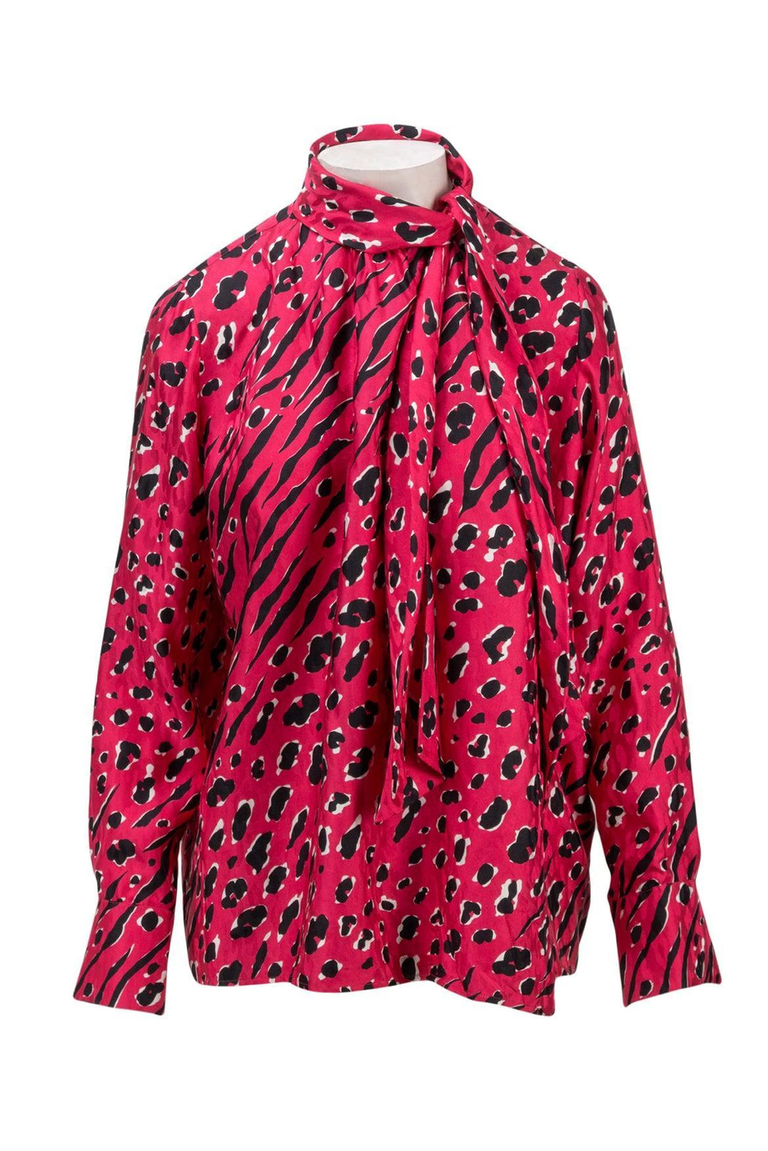 Valentino Size 42 Leopard Print Silk Wrap Blouse