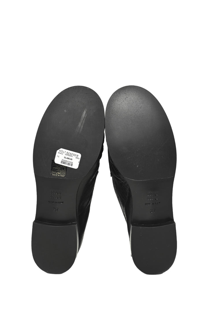 Miu Miu Size 37 Buffalo Leather Logo Loafers