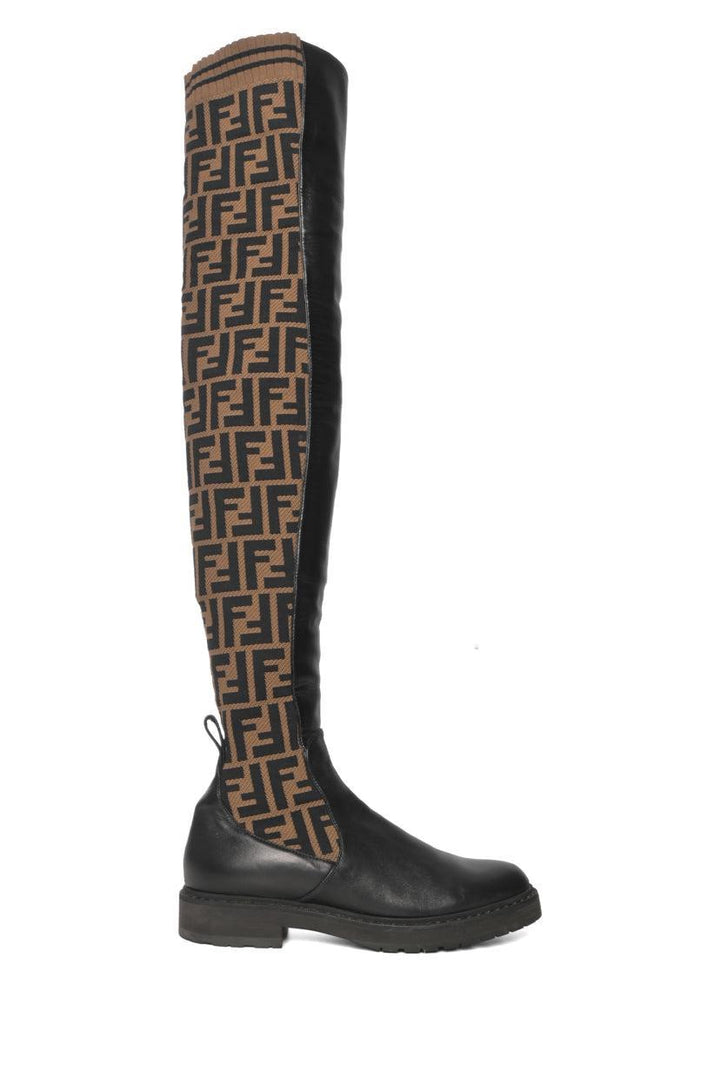 Fendi Size 37 Rockoko FF Zucca Over The Knee Boots
