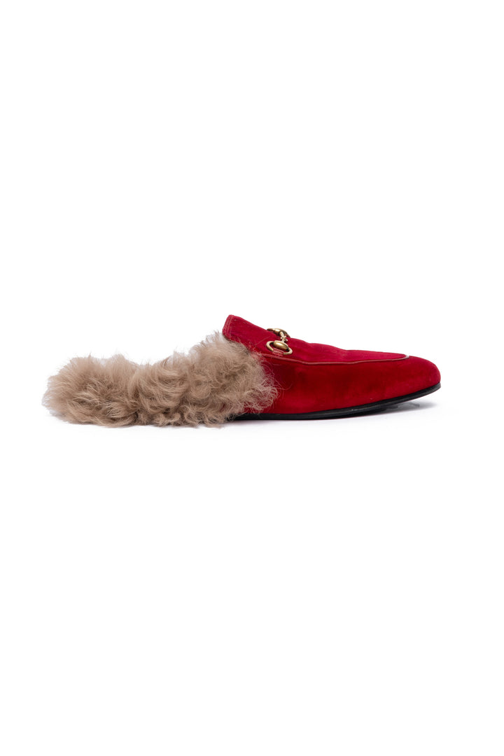 Gucci Velvet Fur Lined Princetown Horsebit Mule