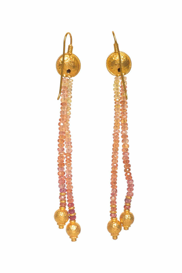 20+K Yellow Gold Sapphire Beaded Dangle Earrings